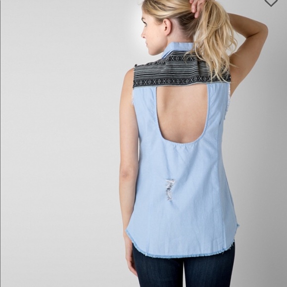 GIMMICKS FRAYED CHAMBRAY SHIRT - Picture 3 of 10